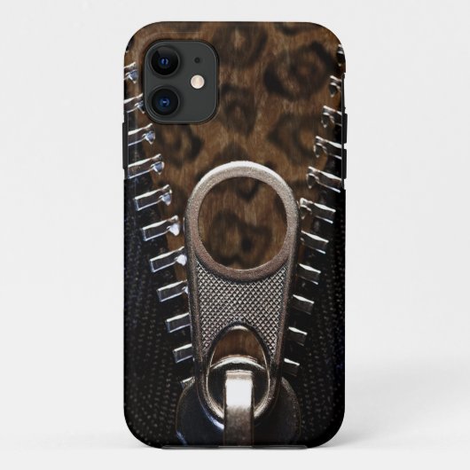 Zippered Leopard Print Fur Case-Mate iPhone Case (Achterkant)