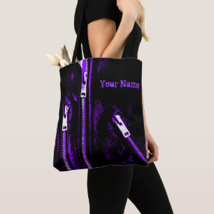 Zips Paarse afdruknaam overal in de canvas tas