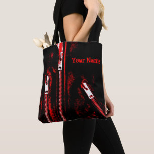 Zips Red print Name in de hele canvas tas