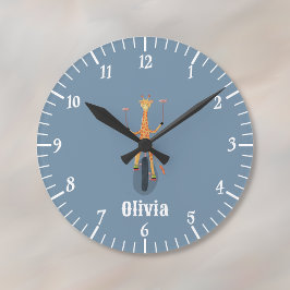 Ziraf op een eenwieler blauwe kinderkamer klok