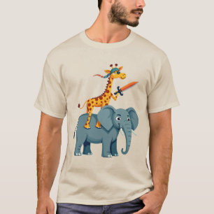 Ziraffe die op een haai rijdt met een zwaard uniek t-shirt