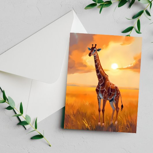 Ziraffe Safari Zonsondergang Dier Schilderen Kaart