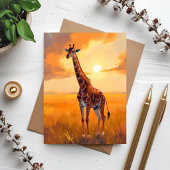 Ziraffe Safari Zonsondergang Dier Schilderen Kaart