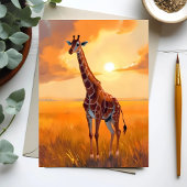 Ziraffe Safari Zonsondergang Dier Schilderen Kaart