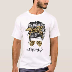 Zister Life Messy Hair Bun Leopard Vrouwen Moeders T-shirt