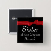ZISTER van Groom Red Bow Wedding Aangepaste naam Vierkante Button 5,1 Cm (Voorkant /achterkant)