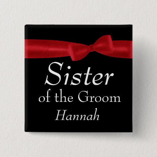 ZISTER van Groom Red Bow Wedding Aangepaste naam Vierkante Button 5,1 Cm (Voorkant)