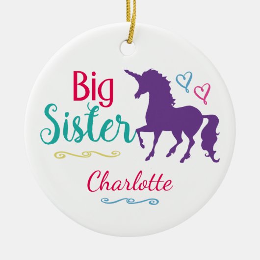 Zisters Unicorn Big Sister , speciaal kerstfeest Keramisch Ornament (Voorkant)