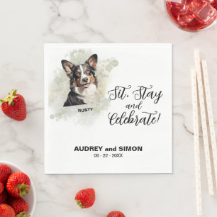 Zit, Blijf & Vier Cardigan Welsh Corgi Trouwfeest Servet