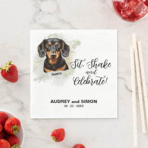 Zit, Schud & Vier Dachshond Honden Foto Bruiloft Servet