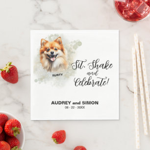 Zit, Schud & Vier Pomeranian Huwelijk Servet
