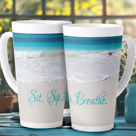 Zit Slik Adem Kust Strand Spreuk Latte Mok