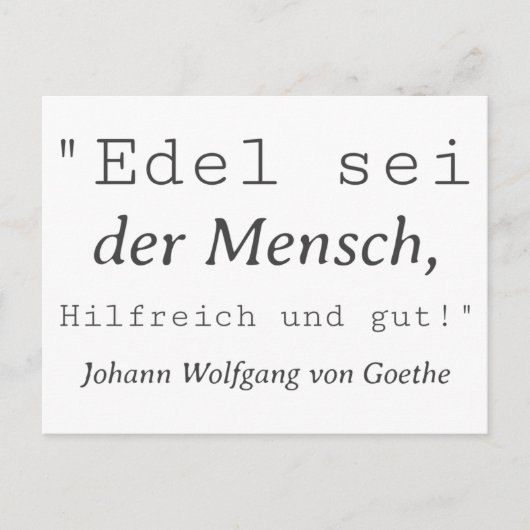 Zitat Goethe Edel sei der Mensch Briefkaart (Voorkant)