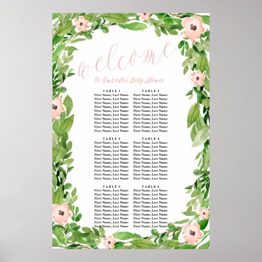 Zitkaart voor Baby shower van zwaan | Roze Poster (Voorkant)