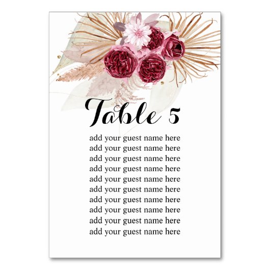 Zitkaarten Boho Bourgondië Pampas Grass Kaart (Voorkant)