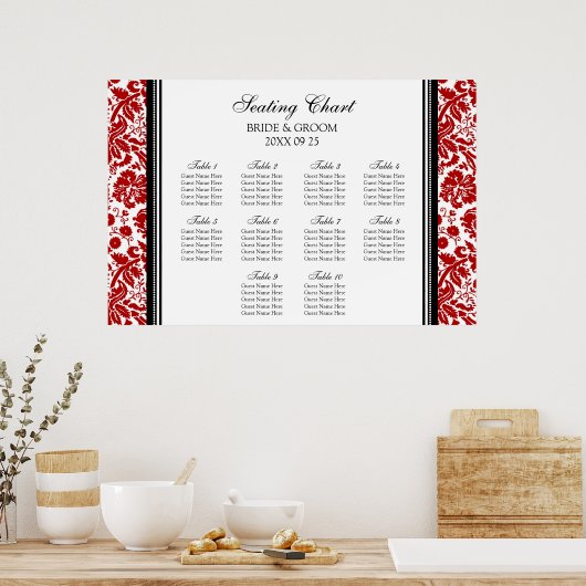 Zitkuur 10 Tables Red Black Damask Poster (Keuken)