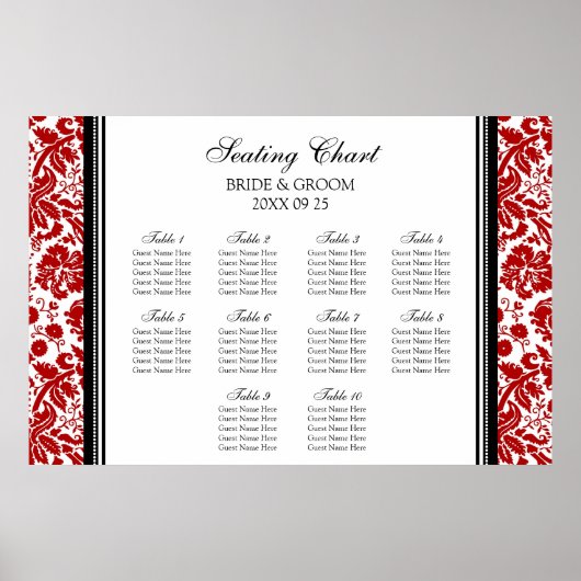 Zitkuur 10 Tables Red Black Damask Poster (Voorkant)