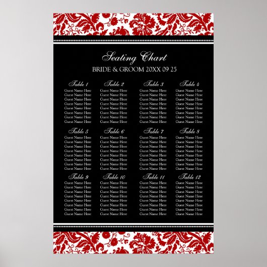 Zitkuur 12 tabellen 96 Guest Red Black Damask Poster (Voorkant)