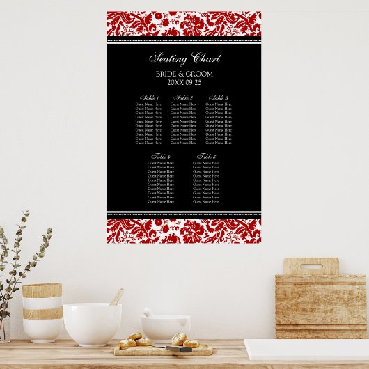 Zitkuur 5 Tables Red Black Damask Poster (Keuken)