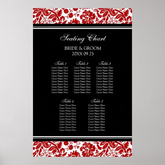 Zitkuur 5 Tables Red Black Damask Poster (Voorkant)