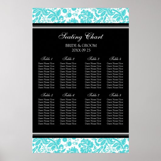 Zitkuur 8 Tables Aqua Black Damask Poster (Voorkant)