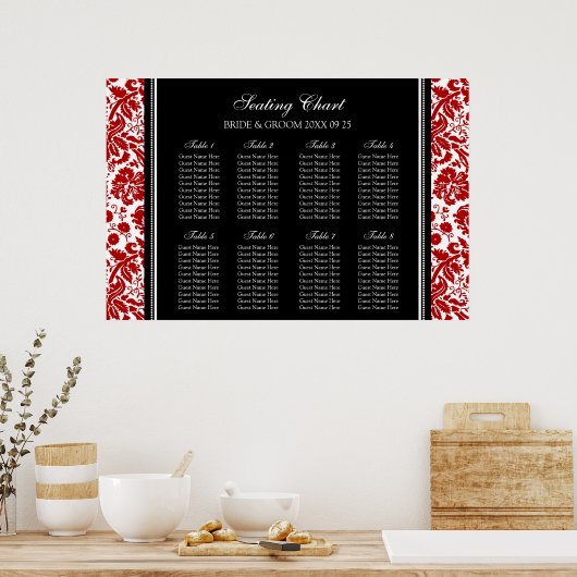 Zitkuur 8 Tables Black Red Damask Poster (Keuken)