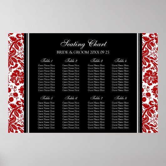 Zitkuur 8 Tables Black Red Damask Poster (Voorkant)