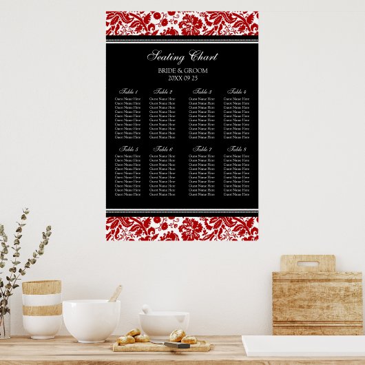 Zitkuur 8 Tables Red Black Damask Poster (Keuken)