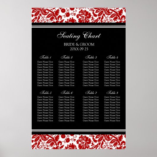 Zitkuur 8 Tables Red Black Damask Poster (Voorkant)