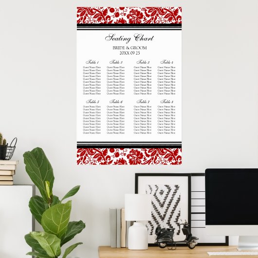 Zitkuur 8 Tables Red Black Damask Poster (Thuiskantoor)