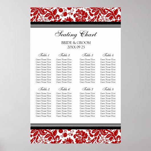 Zitkuur 8 Tables Red Black Damask Poster (Voorkant)