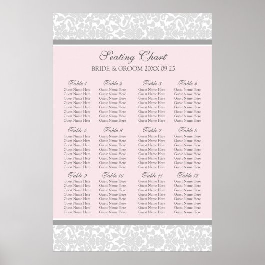 Zitplaats Grafiek 12 Tabellen 96 Guests Roze grijz Poster (Voorkant)