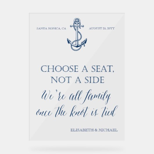 "Zitplaats niet zijwaarts" nautisch trouwbord Acryl Bord (Voorkant)