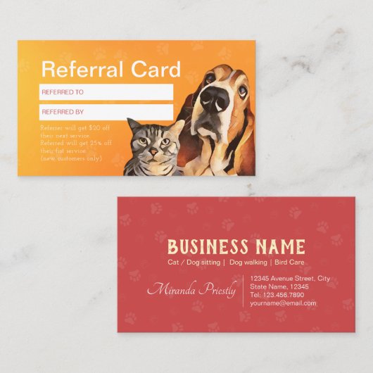 Zitplaatsen voor gezelschapsdieren Zwembehandeling Aanbevelingskaartje (Voorkant / Achterkant)