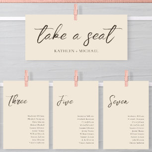 Zitplaatsenkaartkop Beige Modern Script Kaart