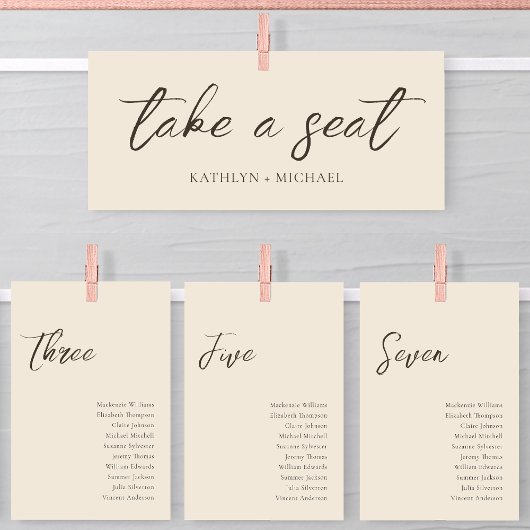 Zitplaatsenkaartkop Beige Modern Script Kaart