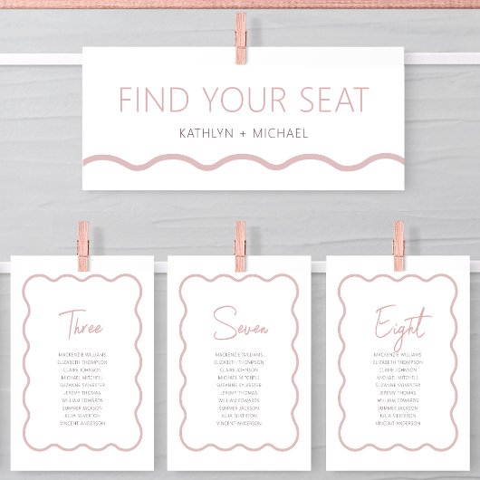 Zitplaatsenkaartkoptekst Modern Blush Pink Wavy Ka Kaart