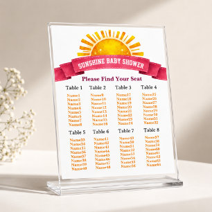 Zitplaatskaart voor babymeisjesfeest met gele zonn poster