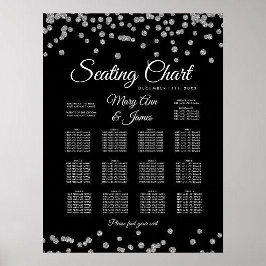 Zitschaart Silver Faux Glitter Confetti Black Poster (Voorkant)