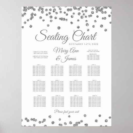 Zitschaart Zilver Faux Glitter Confetti White Poster (Voorkant)