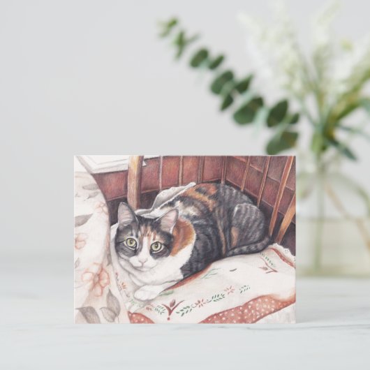 Zitten  Briefkaart van de Kat van Calico (Staand voorkant)