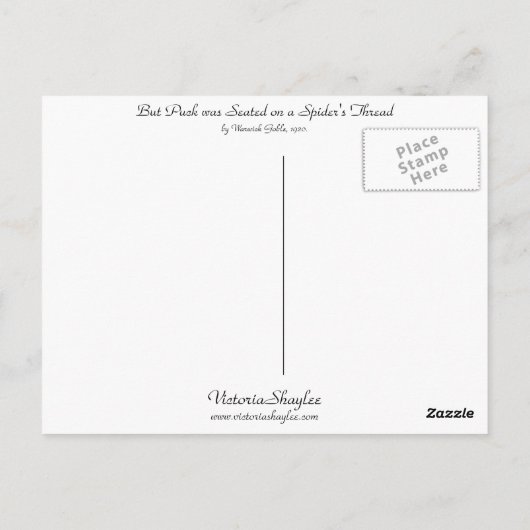 Zitten op een spinnerdraad briefkaart (Achterkant)