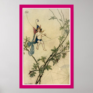 Zitten op een spinnerdraad poster