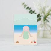 Zitten op het strandzand briefkaart (Staand voorkant)