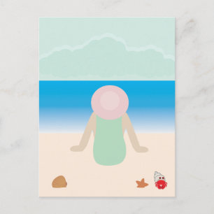 Zitten op het strandzand briefkaart