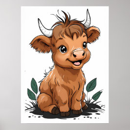 Zittend Baby Highland Koe Nursery Art Poster