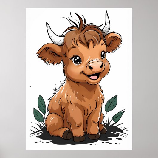 Zittend Baby Highland Koe Nursery Art Poster (Voorkant)