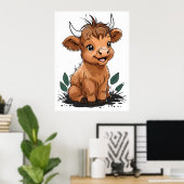 Zittend Baby Highland Koe Nursery Art Poster (Thuiskantoor)