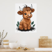 Zittend Baby Highland Koe Nursery Art Poster (Keuken)