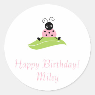 zittend beestje op blad, Gelukkige Verjaardag!Mile Ronde Sticker